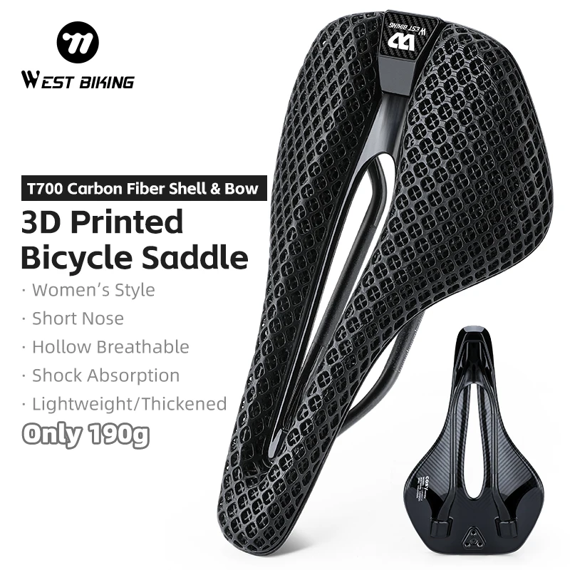 WEST BIKING 3D Printed Bicycle Saddle Ultralight T700 Carbon Saddle For Men Women Triathlon Road MTB Gravel Cycling Saddle