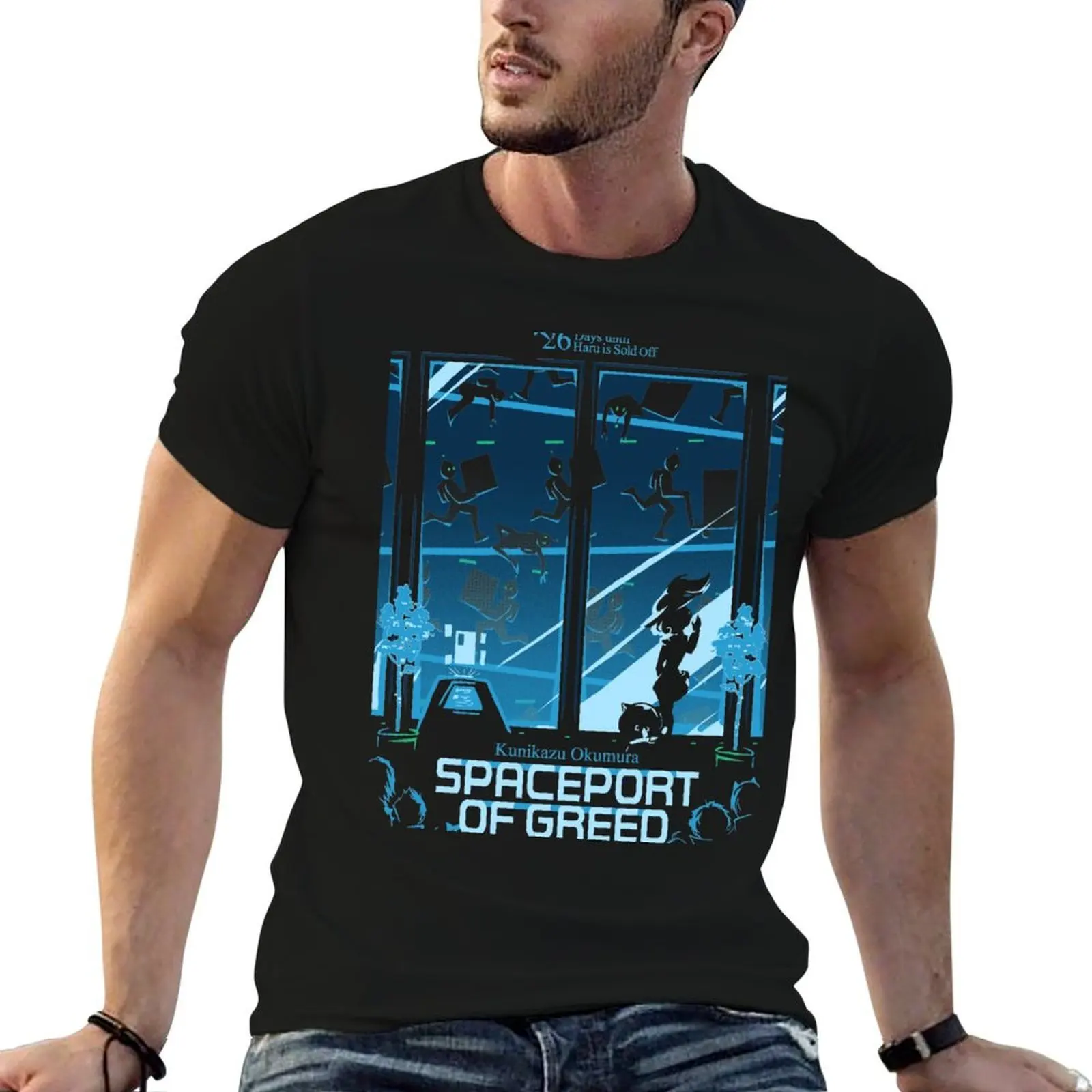 T-shirt Spaceport of Greed pour homme, t-shirts en coton doux avec imprimés, t-shirts en coton pour homme, t-shirt 100% coton