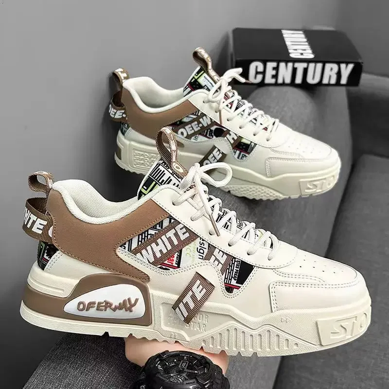 

2026 New High Quality Men's Sneakers Light PU Leather Casual Shoes For Men Lace Up Flats Luxury White Black Tenis Shoes Zapatill