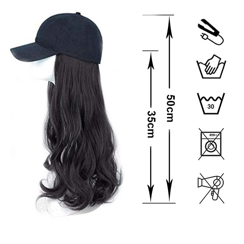 MANWI Synthetic 50Cm Long Vacation Hair Hat One Body Lady Long Curls Hair Water Wave Baseball Cap Fashionable Head Sets Wig