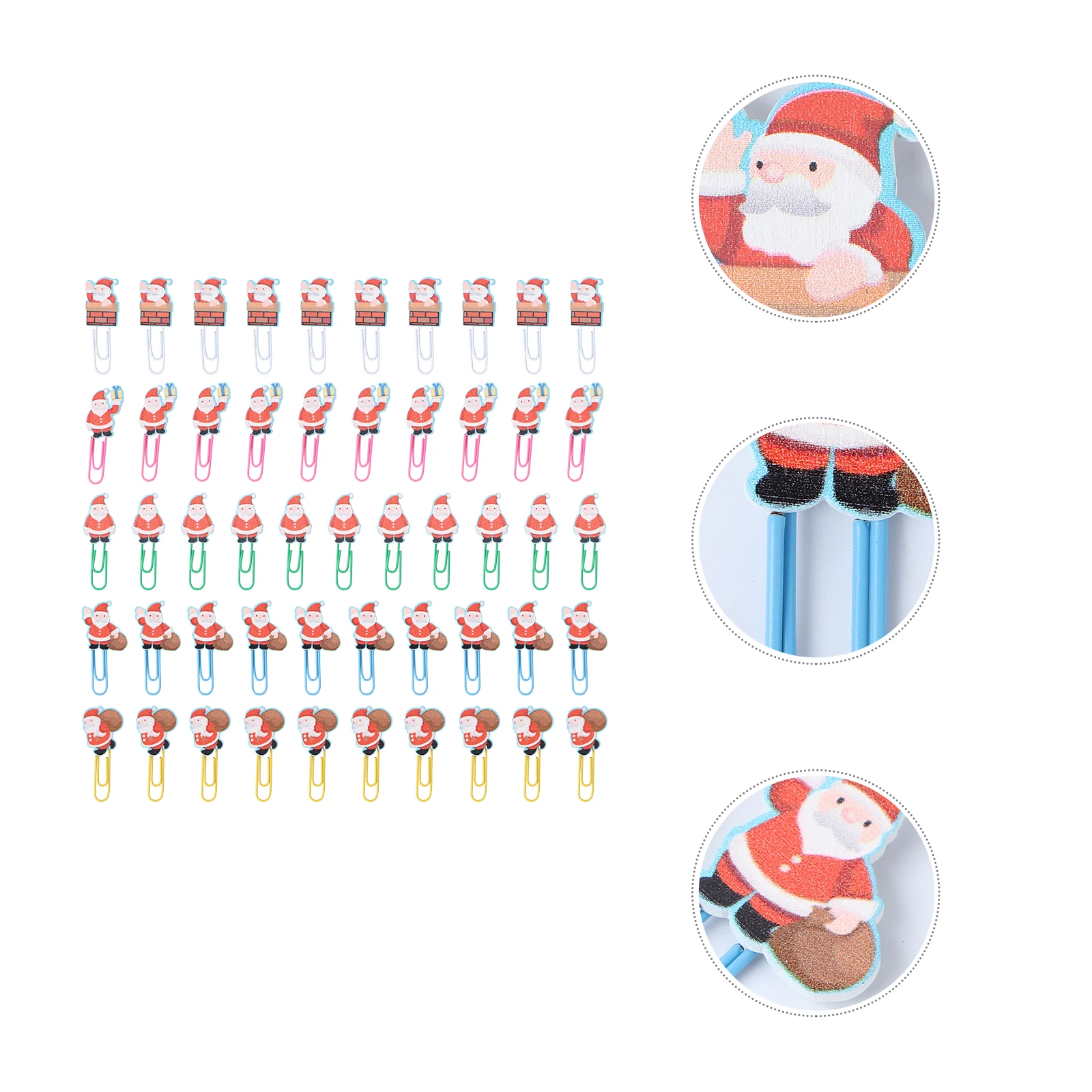 

50 Pcs Santa Claus Paper Clips Wooden Christmas nament Bookmarks Lovely Note Page Marker Office School Supplies