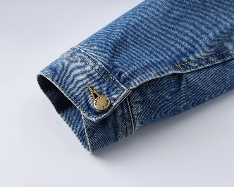 Sherpa-gefütterte Jeansjacke mit Patchwork-Kordkragen, Fleece-Cargojacken für Herren, Vintage-Waschung, Oversize-Warm-Jeansmantel für den Winter – Detail 9