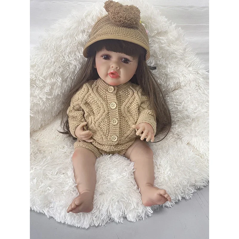 55CM Reborn Dolls Full Body Vinyl Girl Betty with Long Hair Hand Painted 3D Skin Visible Veins Waterproof Doll Toys for Girls