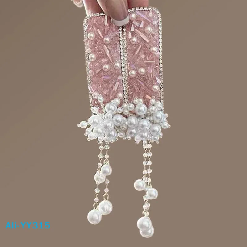 

【Y】Pearl Tassel Hair Clip Crystal Side Clip Women'S Headdress Vintage Chinese Hair Accessory For Special Occasions Hanfu