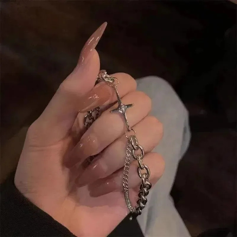 

New Y2K Stars Punk Cross Metal Bracelet Vintage Star Bracelet Multilayer Charm Chain Bracelets for Women Men Hip Hop Bracelet