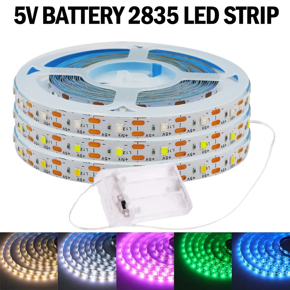 3AA Battery LED Strip Light 5V 2835 60LEDs Flexible LED Tape Adhesive Tape Waterproof Rope Light for TV Backlight Cabinet Lamp