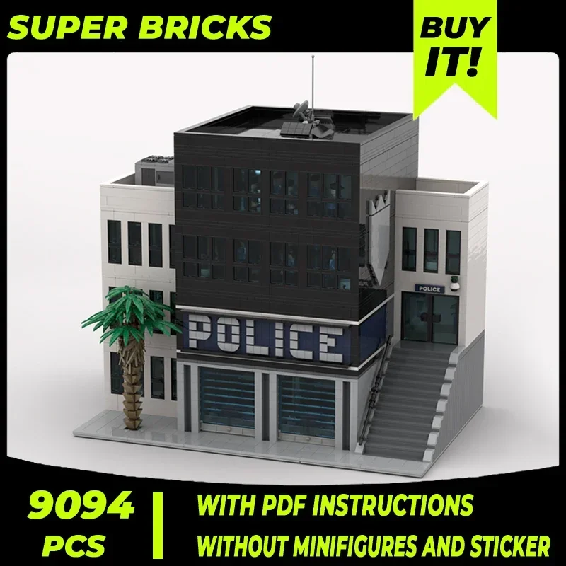 City Street View Model Moc Building Bricks Modern Police Station Technology Modular Blocks Gift Christmas Toys DIY Sets Assembly