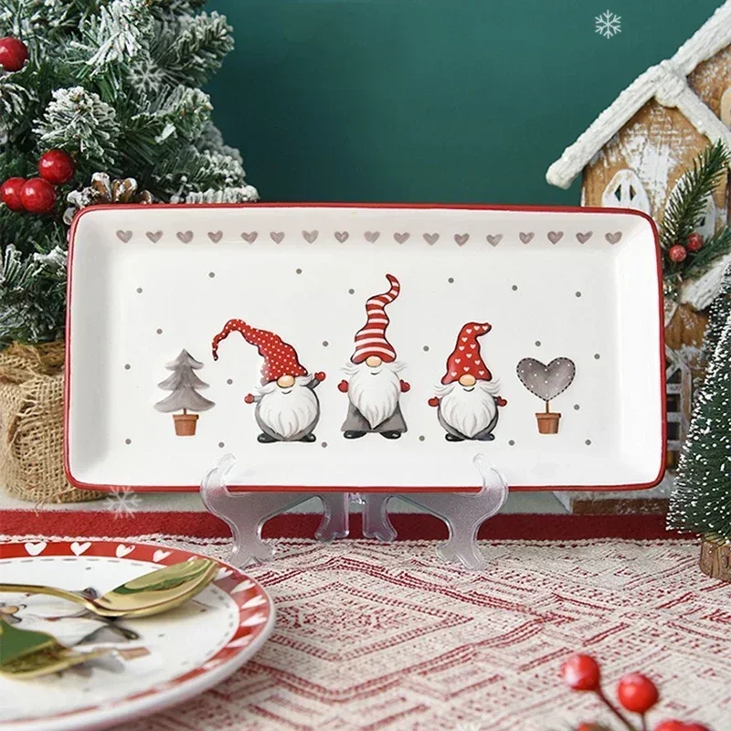 

Christmas Dinner Plates Rectangular Ceramic Tray Household Tableware Food Plates Afternoon Tea Dessert Tray Kitchen Tooling