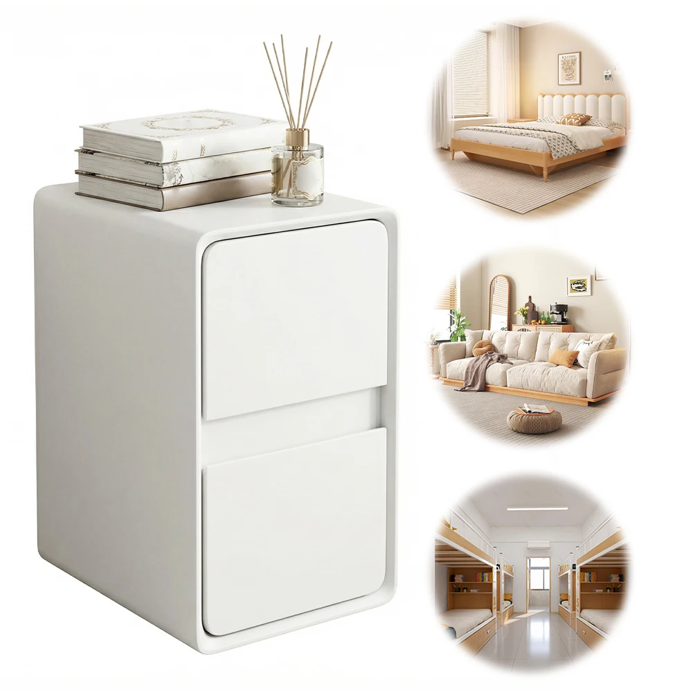 

Прикроватная тумбочка из массива дерева с узким дизайном и выдвижными ящиками, с кожаной отделкой, для спальни и гостиной