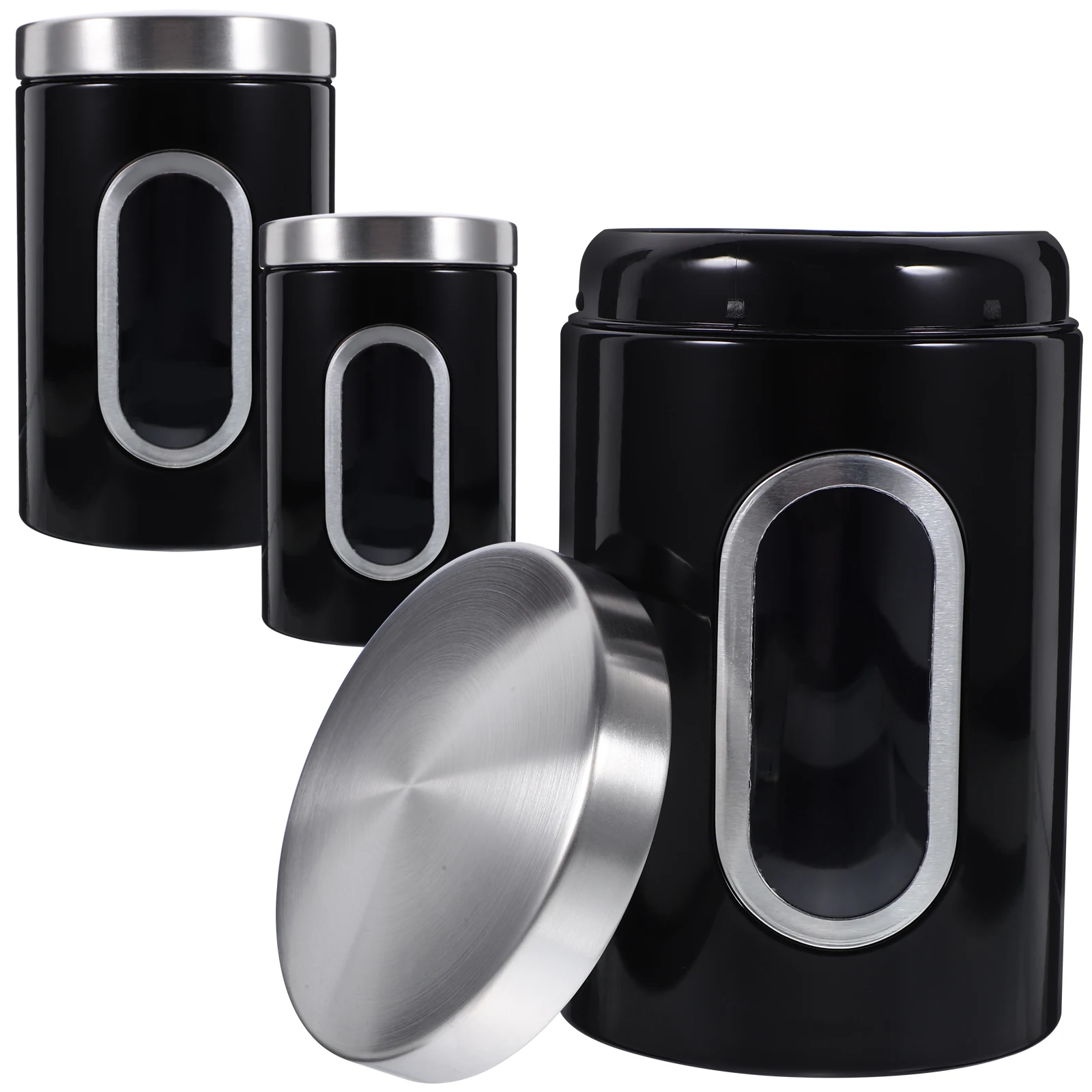 

3 Pcs Stainless Steel Airtight Food Containers Black 3 Pieces Set Coffee Tea Storage Jars Small Kitchen Canisters Household Tea