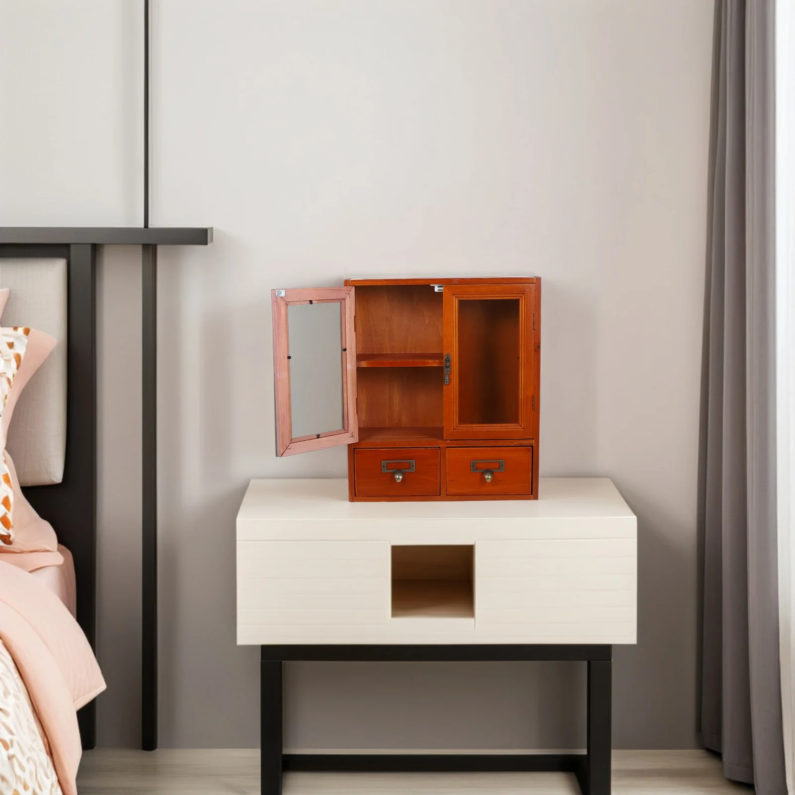 

1pc Blue Double Doors Wall Cabinet Vintage Storage Box Wood Material Functional Bedroom Living Room Furniture
