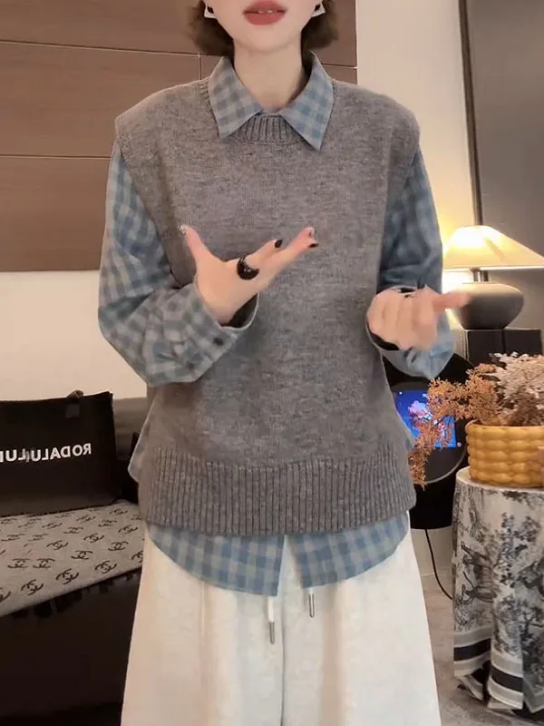 فضفاض محبوك تانك القمم شتاء جديد Sle الفني تنوعا جولة Ne Svel الأعلى للنساء تخفيف Sle الإنتاج الصيني