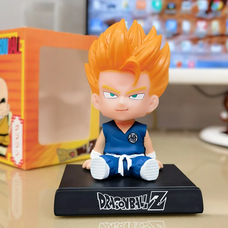 Dragon ball z bonecas suporte de telefone anime figura son goku kuririn balançando a cabeça bonecas ornamentos carro acessórios crianças brinquedos