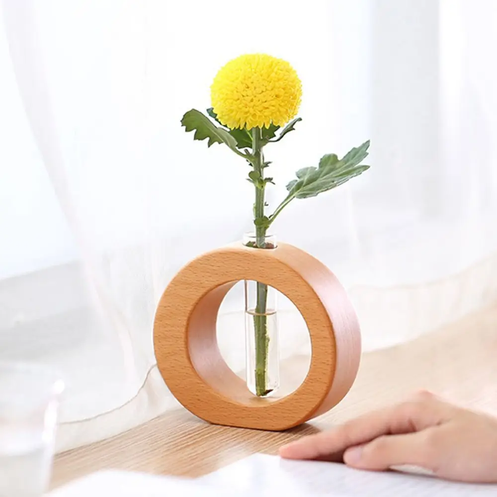 

Home Decor Wooden Rack Hydroponic Flower Pot Creative Transparent Mini Bonsai Simple Exquisite Soilless Plant Pots Green Plant