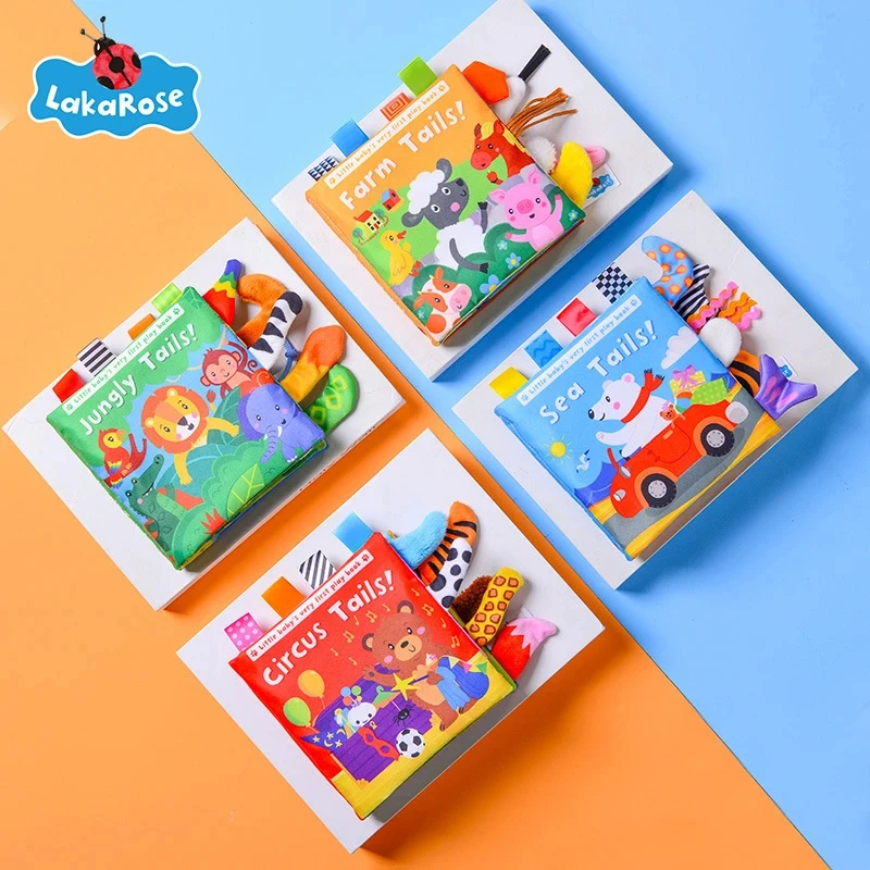 Libro di stoffa con coda di animale Libro di stoffa di carta sonora per bambini Libro di stoffa per l'educazione precoce dell'illuminazione Giocattolo per bambini di 0-1 anni