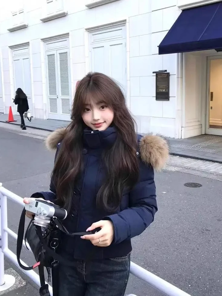 Thick Hooded Winter Jacket, Women‘s Short Single Breasted Coat, Korean 2025 New Long Sleeve Puffer, Blue Casual Chic