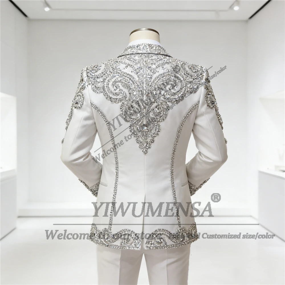 

Эксклюзивный мужской костюм с камнями из бисера, приталенный однобортный пиджак, брюки, комплект из 2 предметов, смокинги для жениха, свадебной вечеринки по индивидуальному заказу