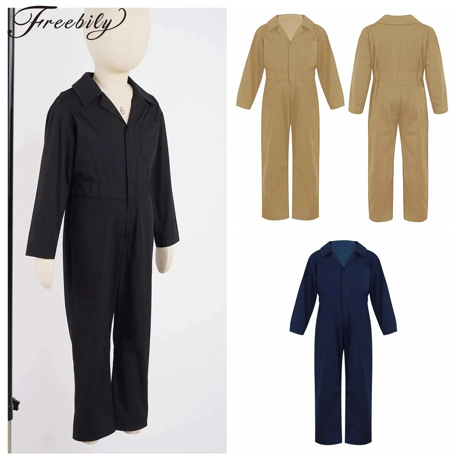 

Boys Mechanic Boiler Suit Coverall Autumn Long Sleeve Bodysuit Zipper Turndown Collar Jumpsuit Halloween Cosplay Costume