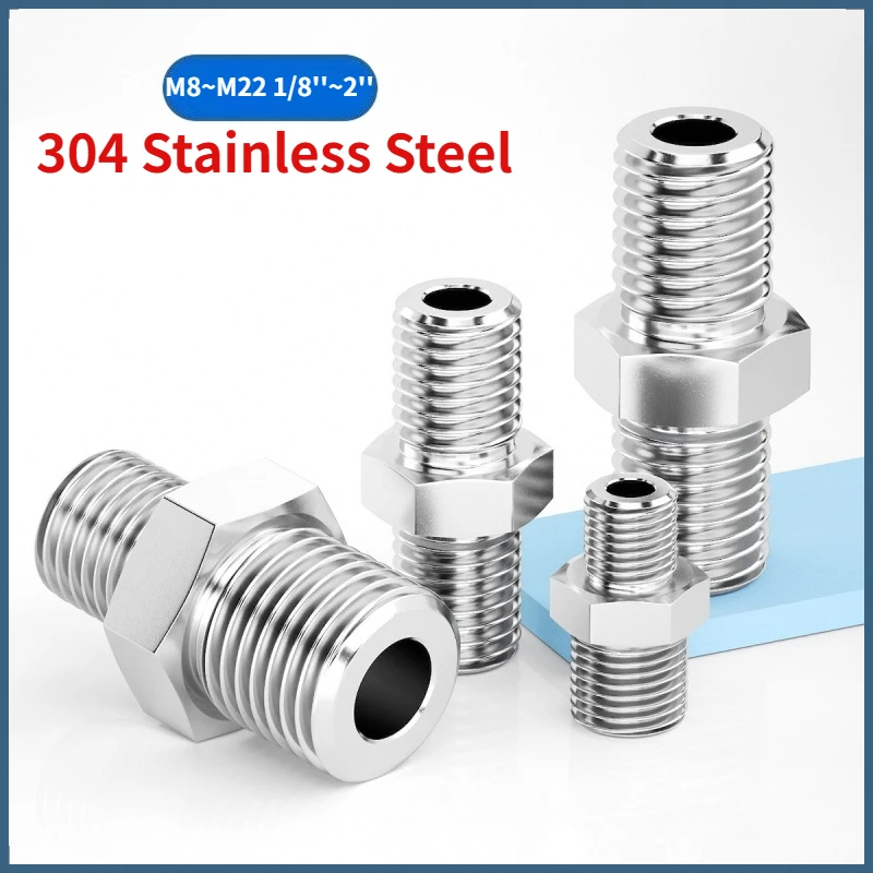M8~m22 Metric 1/8''~2'' Bsp Npt 304 Stainless Steel Male Thread Hex Nipple Pipe Fitting High Pressure Equal/reducer Connector