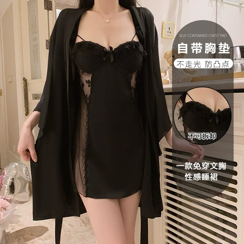 

French Nightgowns Robe Suit Retro Princess Night Dress Sexy Lingerie Women Sleepwear Nightdress Lovely Homewear Kimono Gown