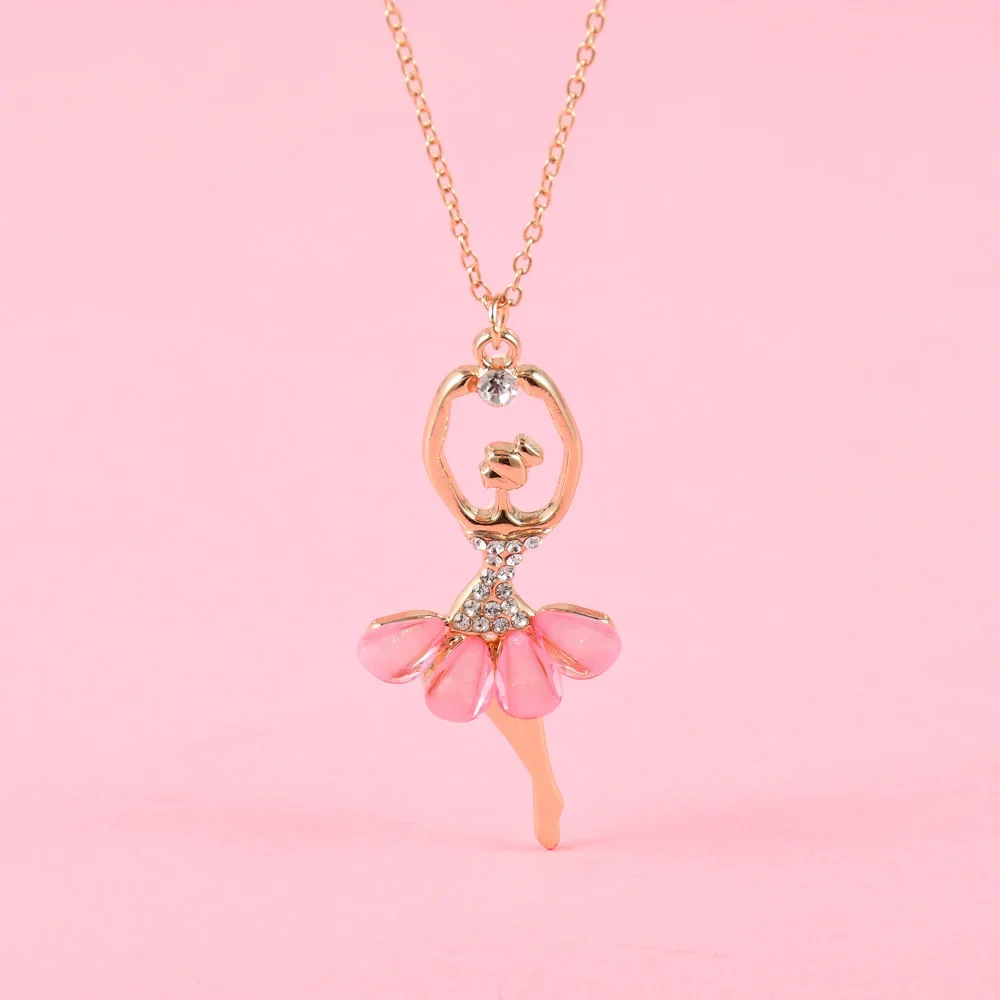 Lovecryst 1Pcs Exquisite Glass Ballet Girl Alloy Pendant Necklace Fashionable Birthday Gift for Girls