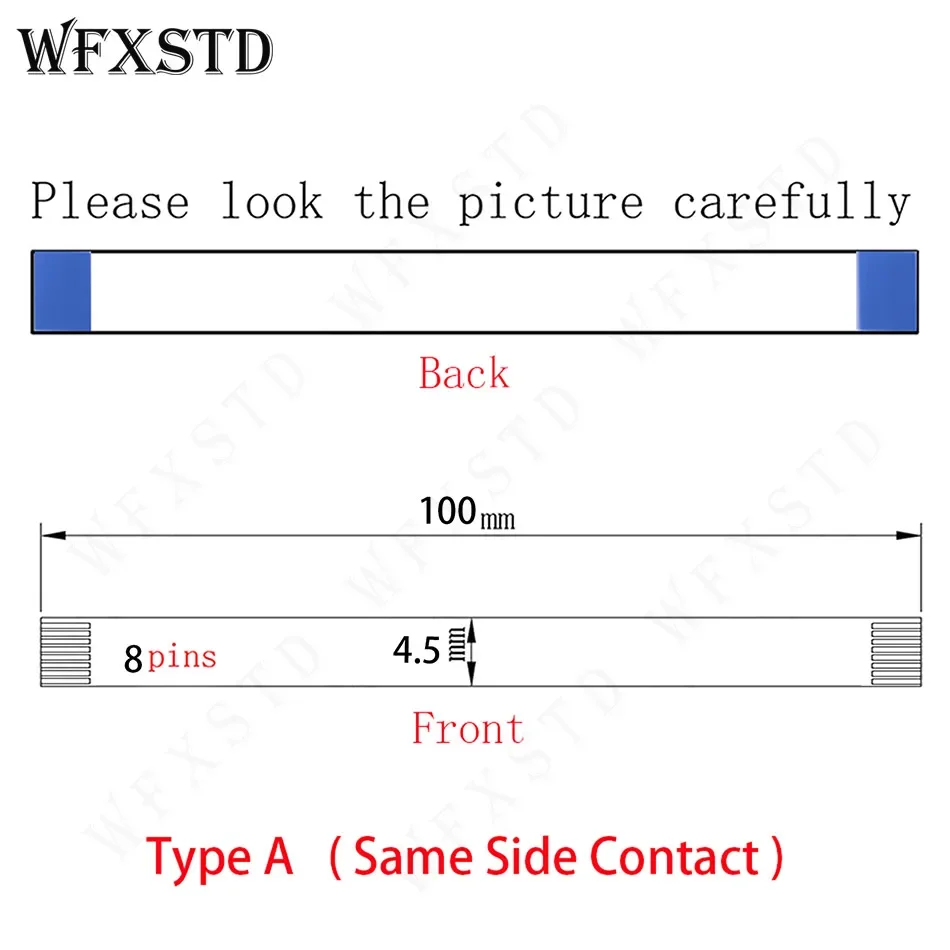 8pins 4.5mm 100mm Type A New Flex cable Same Side Copper AWM 20624 80C 60V VW-1 Pins Contact