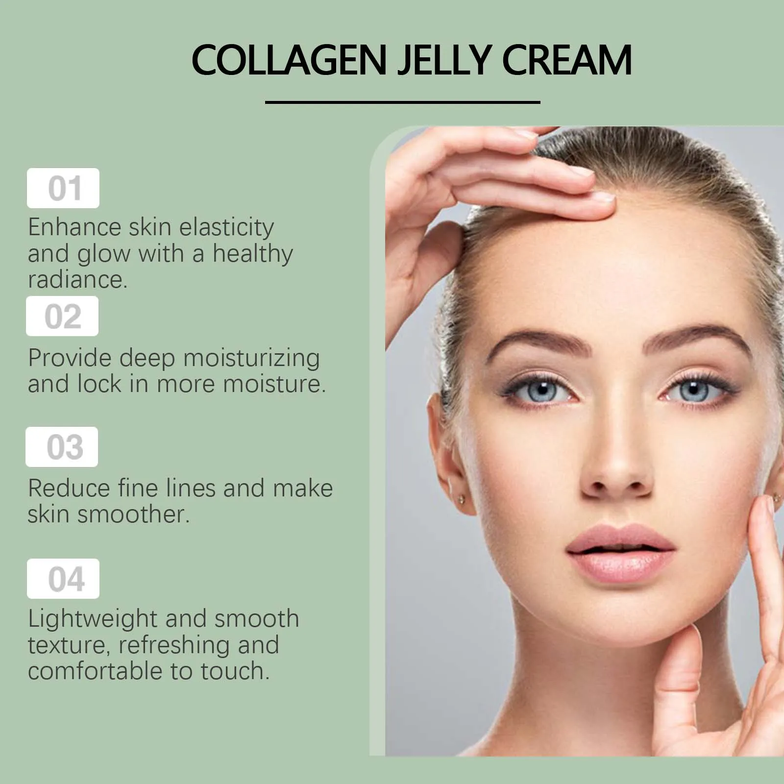Green Tea Collagen Jelly Cream Gentle Moisturizing Soothing Shrink Pores Smooth Wrinkles Rejuvenating Facial Skin Care Gel Cream