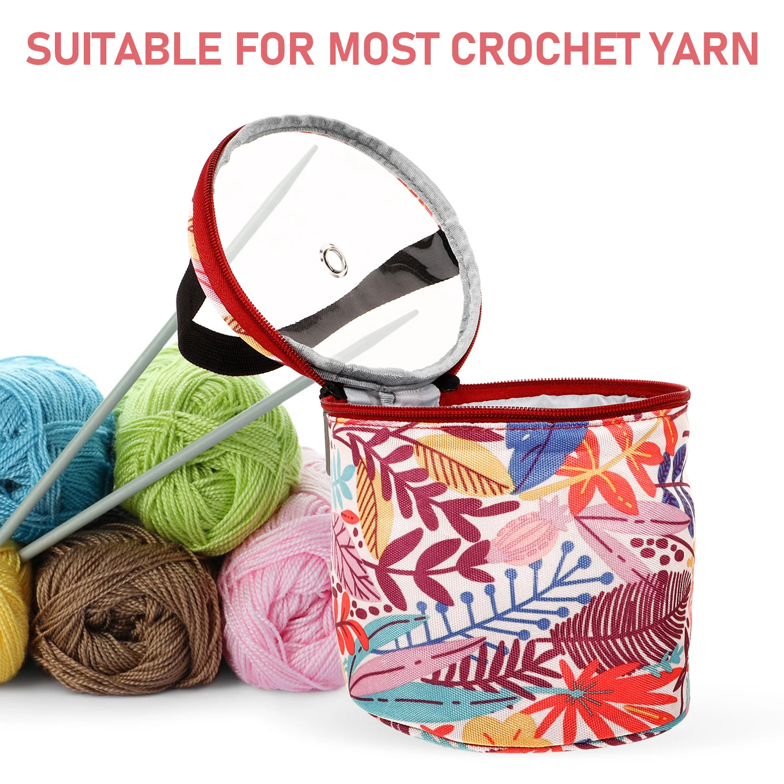 

Novel Fashionable Yarn Bag Crochet Organizer Durable Orange Small Round Sewing Kit Carrying Case Knitting Project Bag