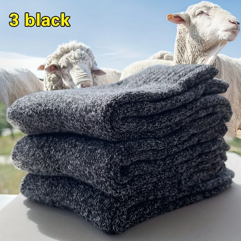

3 or 5 Packs Men Thick Terry Thermal Mid-Calf Socks, Soft Elastic Solid Color Coldproof Winter Snow Boots Socks, Sweat Wicking Warm Insulated Footwear for Outdoor Skiing Hiking Daily Cold Weather Wholesale Dropshipping