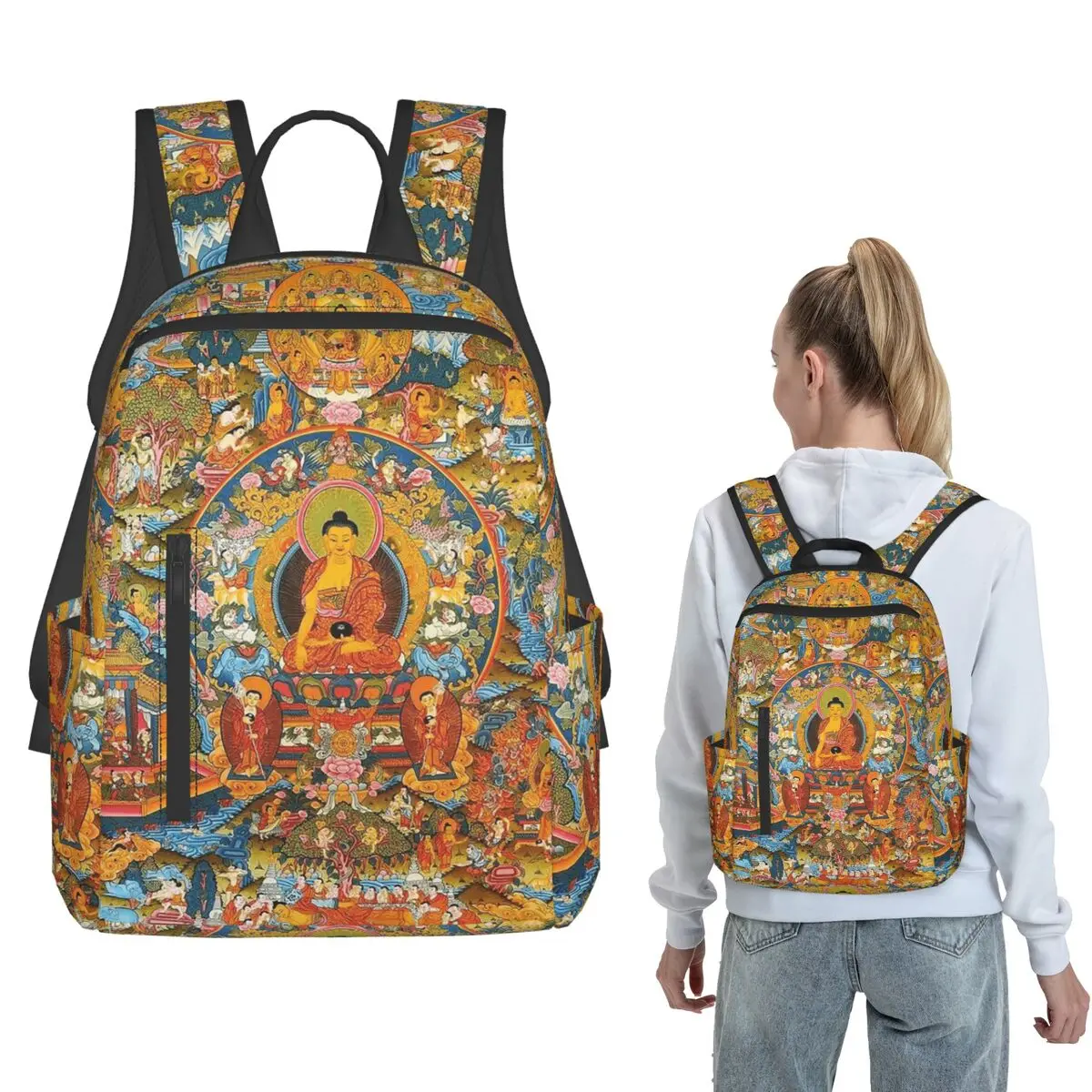 Tantric Buddhist Deity Buddhism God Buddha Backpack Large Capacity Boys Girls BookBag School Bag Shoulder Bags for Men Women