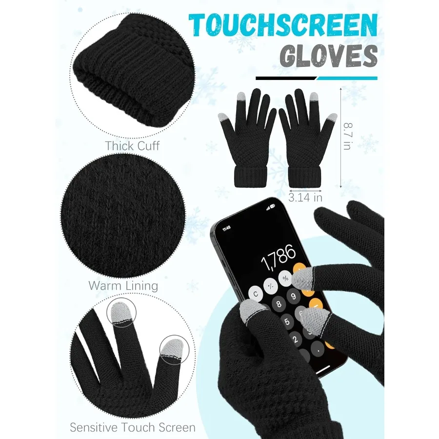 Cappello invernale Sciarpa Guanti e scalda orecchie Maglia calda Beanie Cappello Guanti touch screen Sciarpa scozzese lunga lavorata a maglia Set Regali per le donne Pe