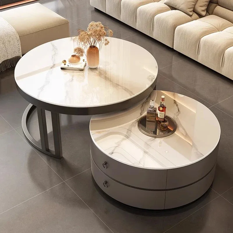 Marble Round Coffee Table Luxury Modern Minimalist Elegant Liftable Coffee Table Floor Tavolino Da Salotto Nordic Furniture