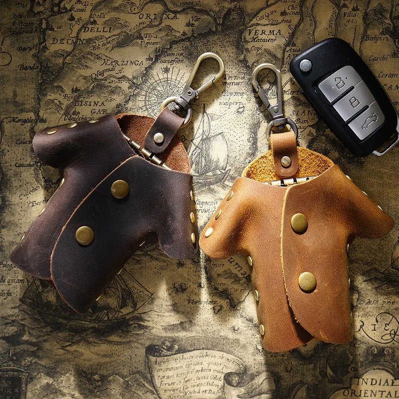 Stylish Crazy Horse Leather Key Case - Compact Waist-Hung Key Bag, Perfect Gift for Women/Men, Simple & Practical Key Storage