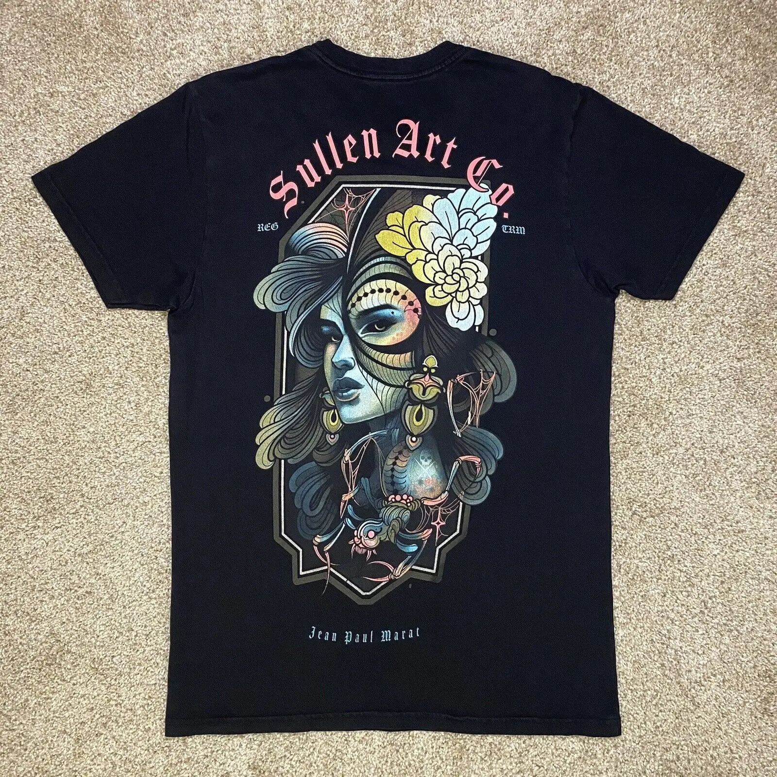 Sullen Art Collective Shirt Womens Small Petite Black Flower Woman Insect Tattoo