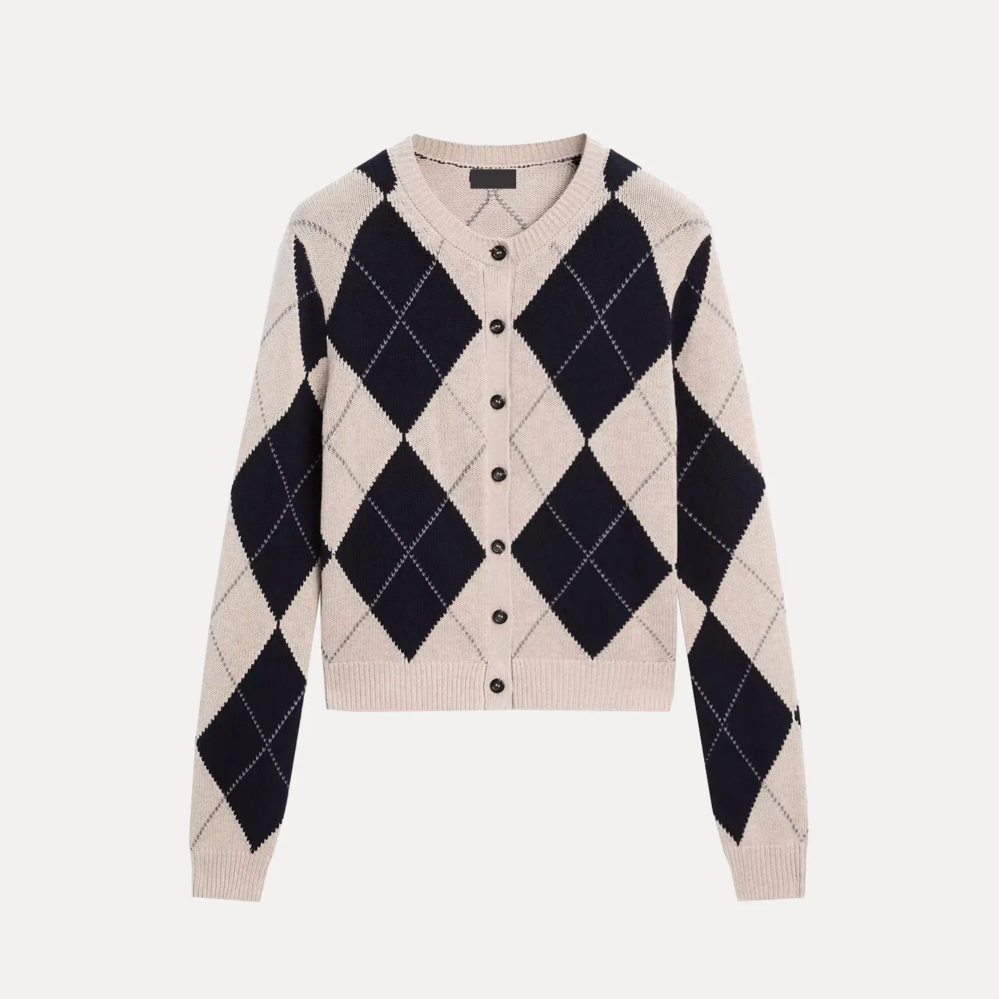 

Women's Knitted round Ne Open Front irt Retro Diamond Pattern Casual Sle Slim Fit Long Sve Spring New Arrival