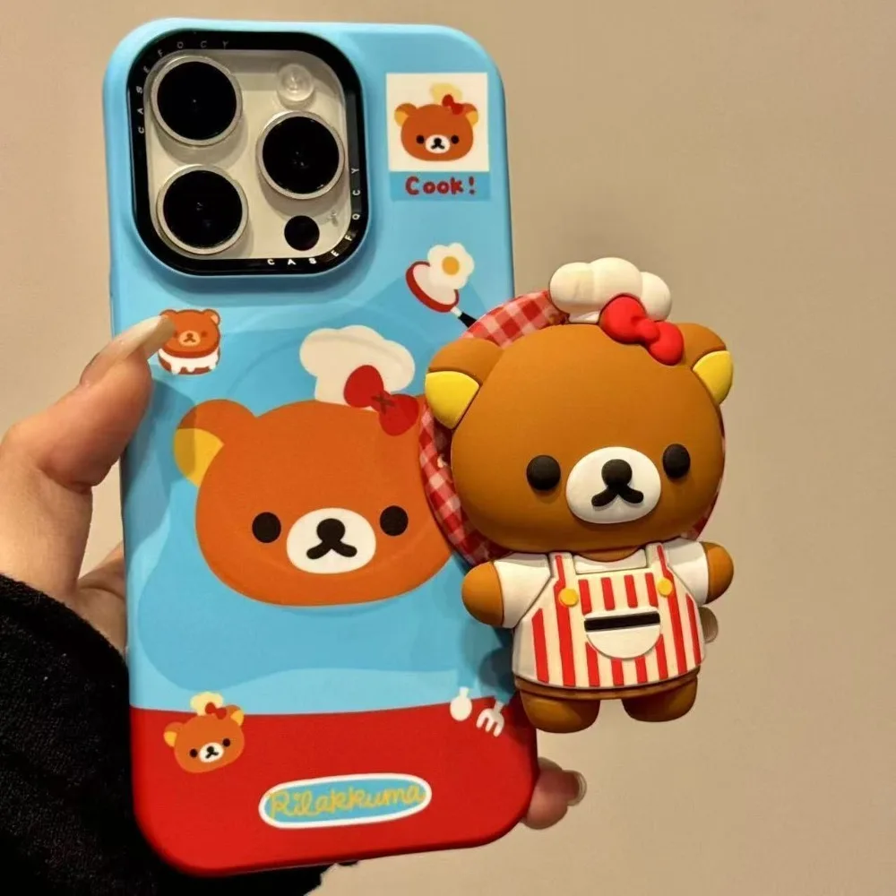 Cute cartoon chef Rilakkuma magnetic airbag mobile phone holder retractable desktop drama support frame removable