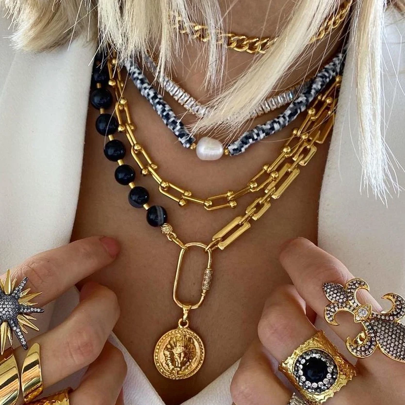 حبات حجر جاسبر الأسود اليدوية لؤلؤ المياه العذبة باروك incilerle haırlanmıştır Özel Tasarım Dolce Vita Kolye قلادة النساء