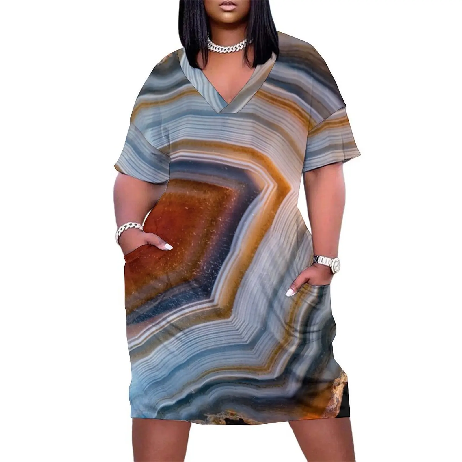 

Layered agate geode 3163 Loose Pocket Dress Woman dresses party dresses women Beachwear