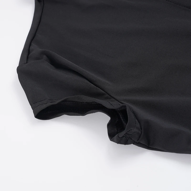 SUCHCUTE Sexy schwarzes, ausgehöhltes Minikleid für Damen, Rollkragenpullover, kurze Ärmel, schmale Roben, elegante, figurbetonte Kleider, schicke Club-Outfits – Detail 7