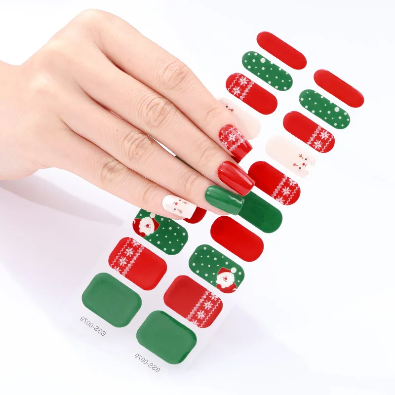 20 Streifen Gel Nagel Wraps halb gehärtete Gel Nail Art Aufkleber 3d Schneeflocke Weihnachten volle Abdeckung Maniküre Aufkleber UV-Lampe brauchen