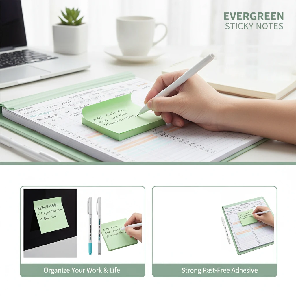 A 100-sheet green sticky note pad with small strips for student use, memo stickers, label stickers, removable small notebooks, b view 5