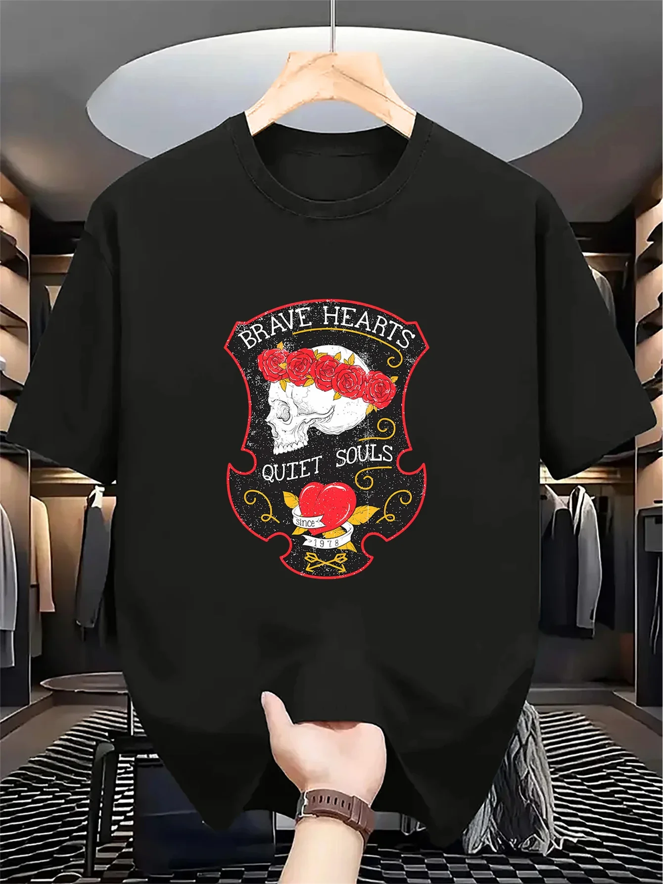2026 Men'S Summer Black Casual T-Shirt with 