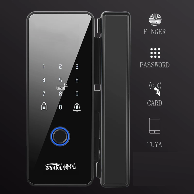 Tuya Fingerprint Door Lock for Wooden Iron Frame Glass Bluetooth Smart Electronic Biometric Lock 13.56Mhz RFID Remote Control Un