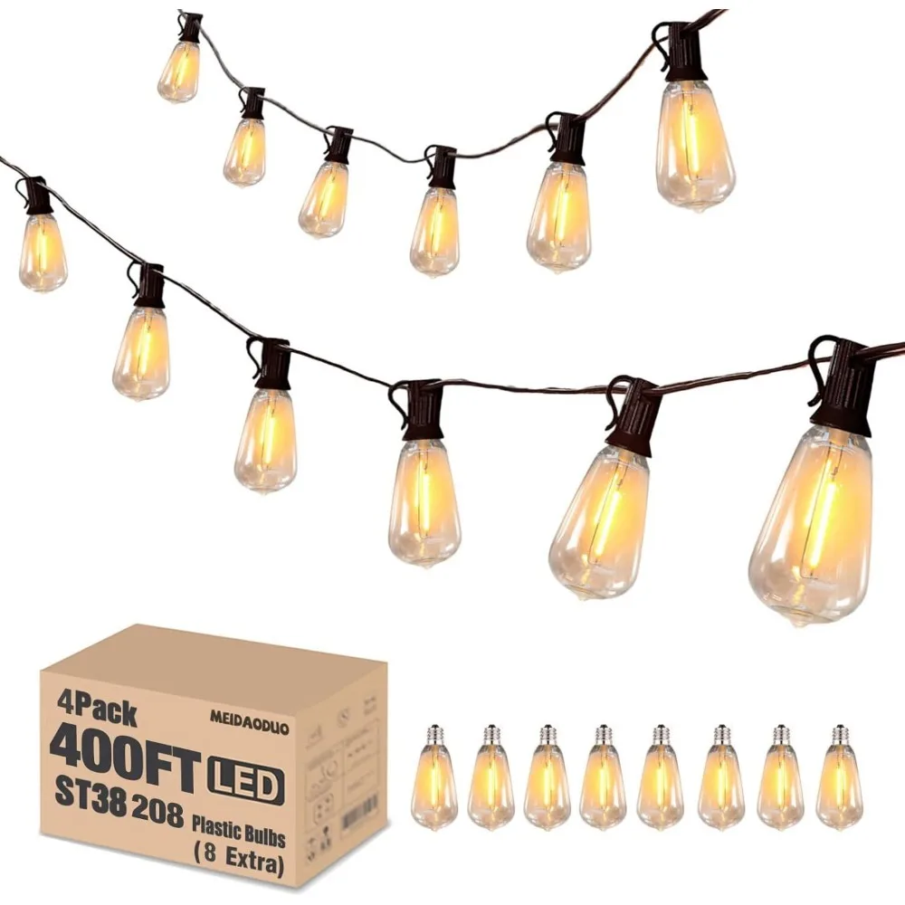 في الهواء الطلق LED اديسون سلسلة أضواء 400FT شاتيربروف ST38 لمبات خمر 2200K مقاوم للماء للتوصيل فناء حديقة العريشة #1