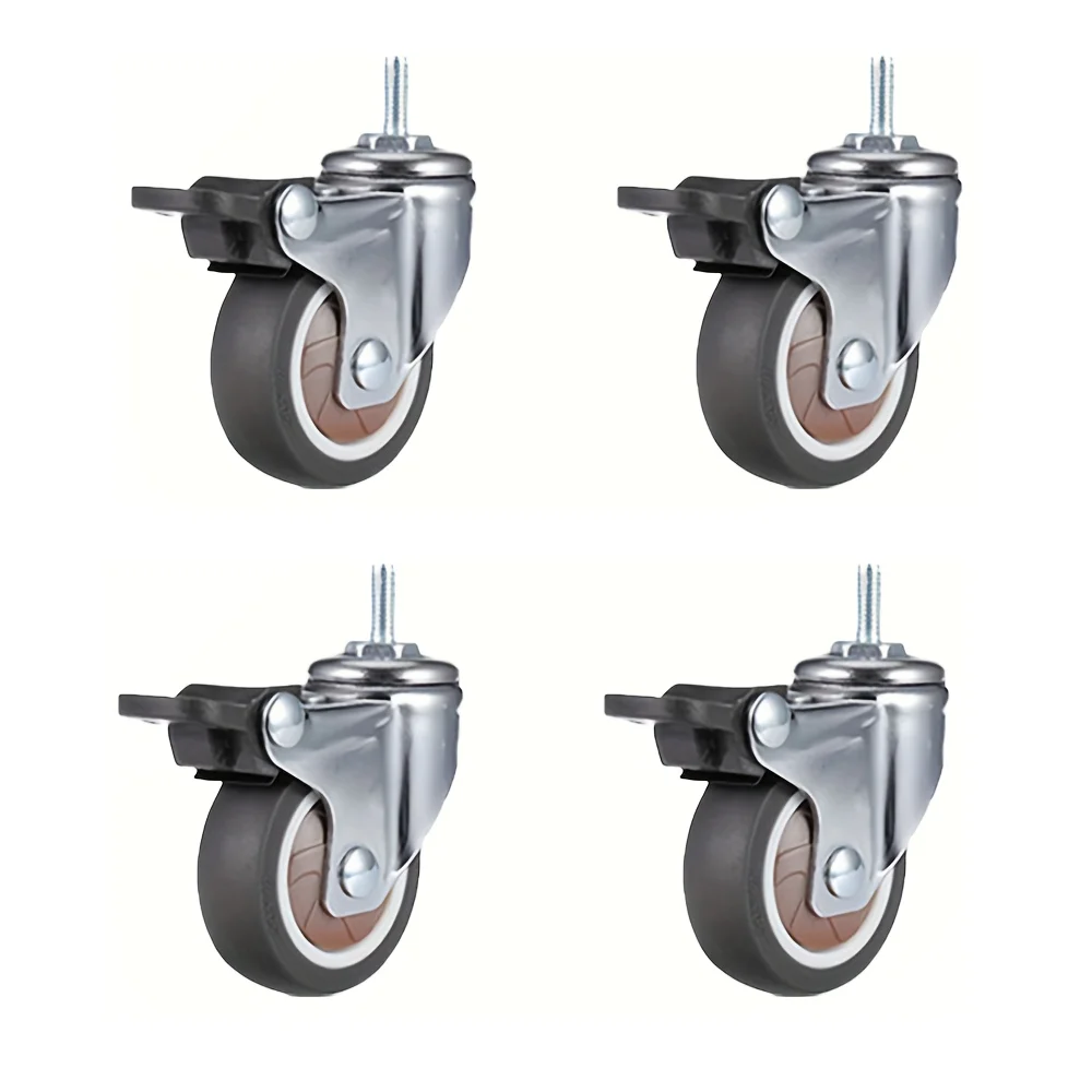 4 Pcs 2 Inch Stem Caster Wheels TPR Screw Lever Universal Castors Swivel Stem Wheels with M8 Thread Rods for Carts Furniture