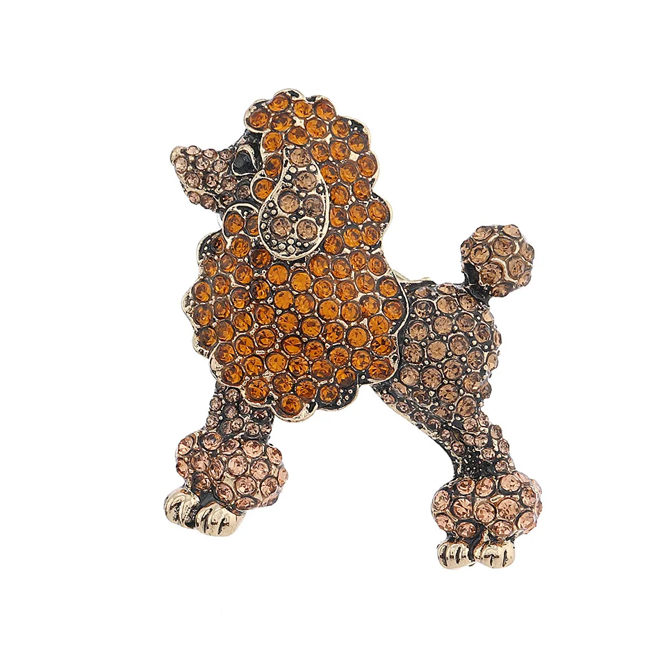 Vintage Rhinestone Lovely Poodle Dog Brooches For Women Men Clothing Cartoon Animal Brooch Pin Party Luxury Charms Jewelry Gifts