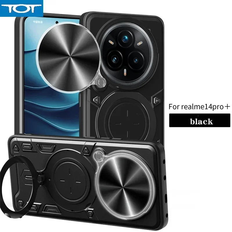 ل Realme 14 Pro Plus 5G حافظة منزلق عدسة الكاميرا درع الحالات ل Realmi Realme Realme14 Pro + Plus غطاء حامل حلقة مغناطيسي
