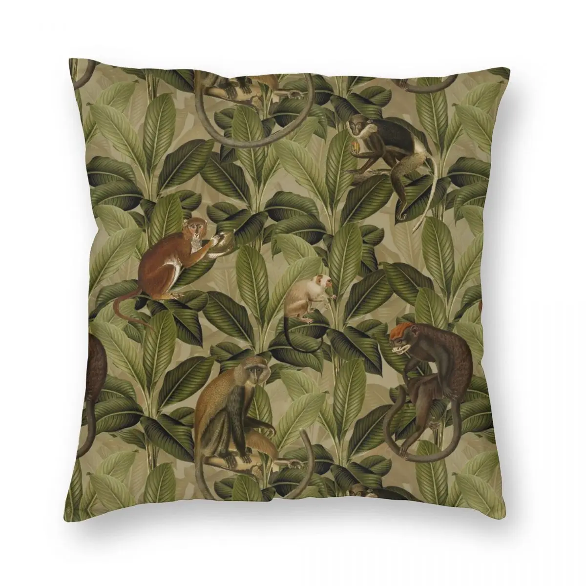 Monkey Jungle Square Pillowcase Polyester Linen Velvet Printed Zip Decor Throw Pillow Case Room Cushion Cover 45x45