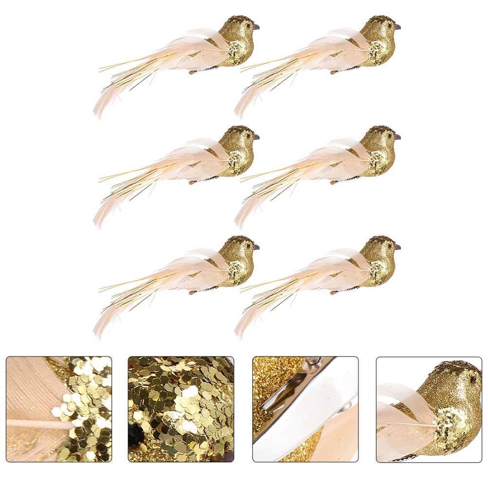 

6Pcs Artificial Birds Decor for Kids Educational Bird Craft Froth Bird with Iron Clips DIY Tree Ornament Floral Arrangement