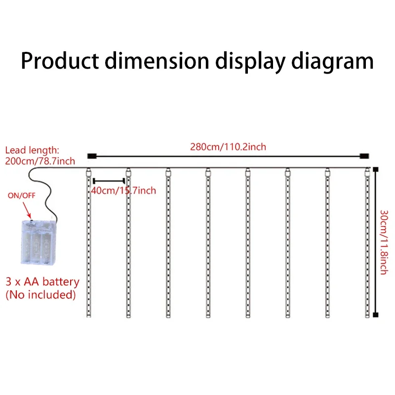 LED Meteor Shower Street String Lights AA Battery Powered Christmas Light Decor House Eave Outdoor Indoor Wedding Party Garden